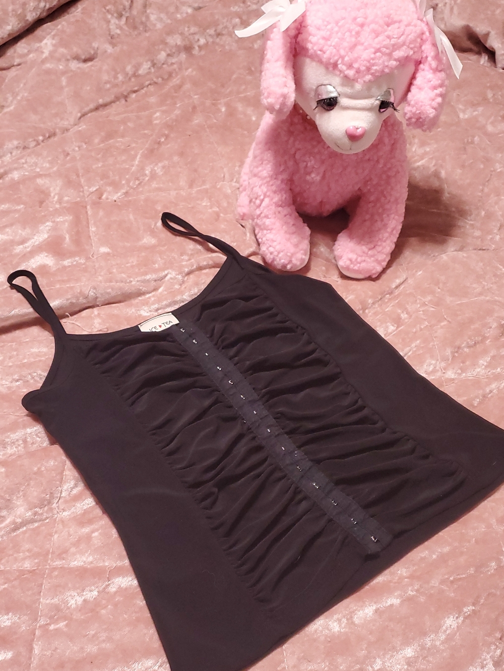 Black Ruched Front Hook-Closure Cami